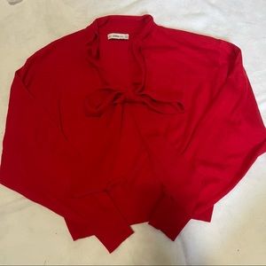 Zara Knit Red Pullover Sweater w/ Front Bow, S